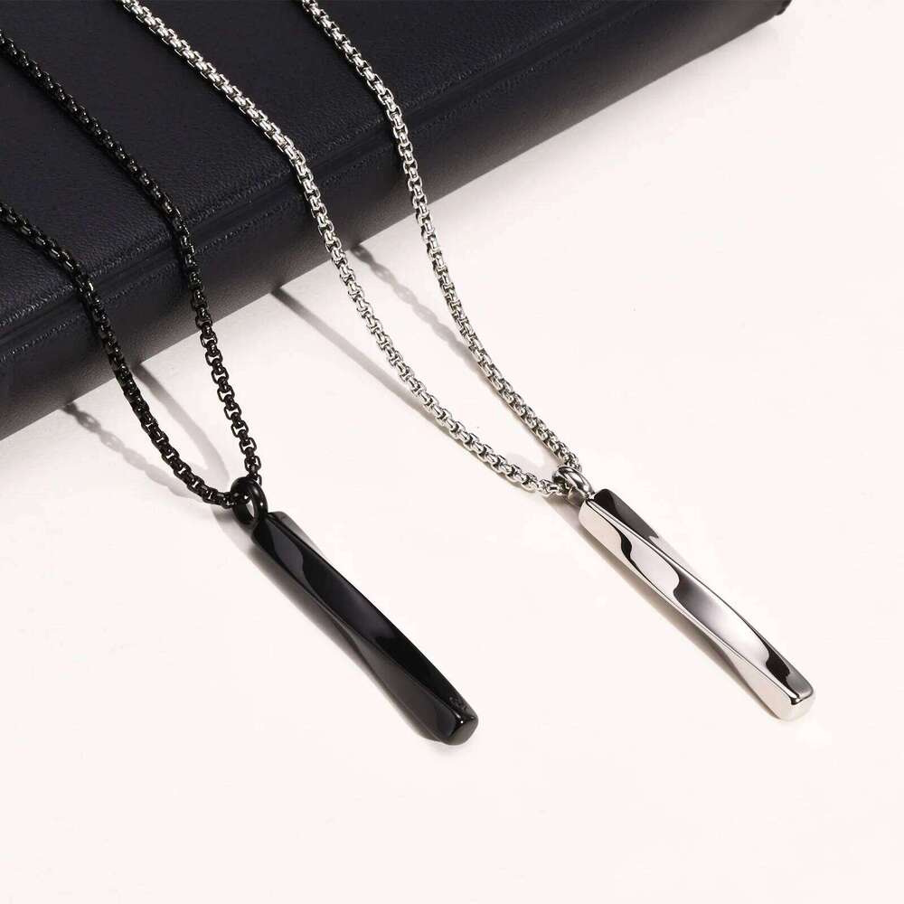 Ashes Urn Necklaces for Men,Waterproof Stainless Steel Mobius Vertical Bar Pendant Collar with Funnel,Memorial Keepsake Gift H260312