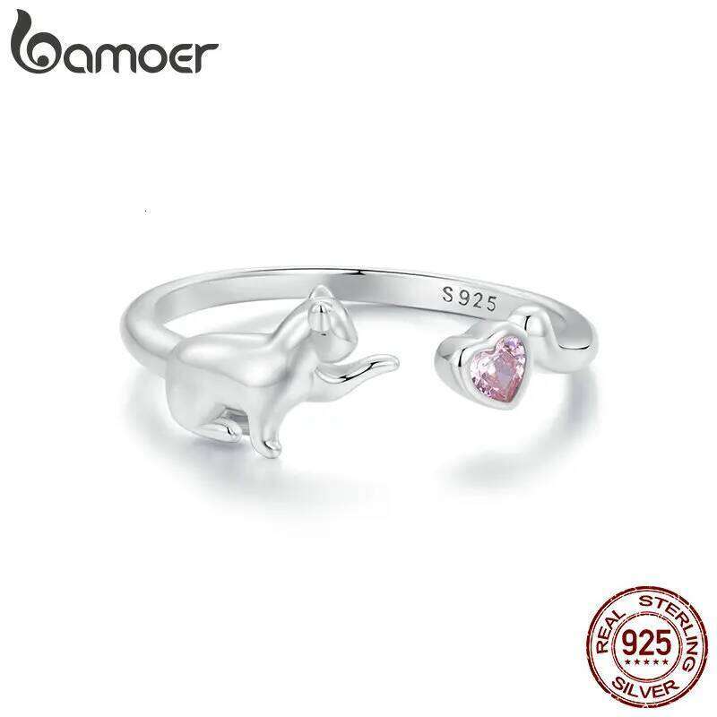 BAMOER 925 Sterling Silver Cute Cat Women, ly Animals Open Statement Ring Jewelry Gift for Pet r H260312