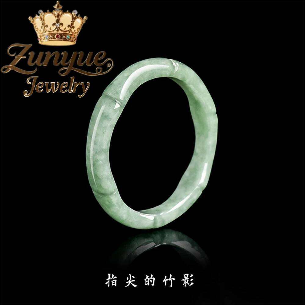 Natural A-Grade Bean Green Bamboo Joint Rising By Step Three-Dimensional Bean-Shaped Jade Ring With Unique Charms H260312