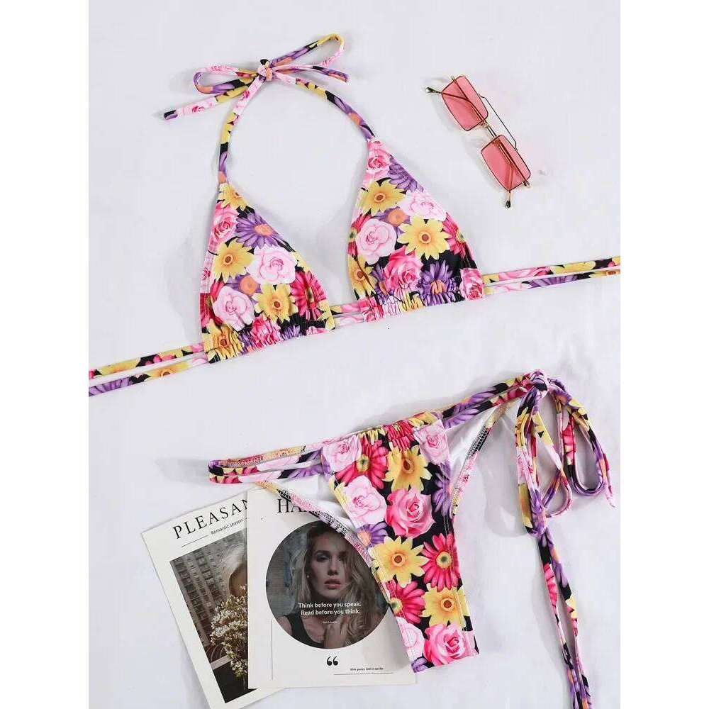 2026 New Sexy Bikinis Swimsuit Women's Swimwear Halter Bathing Suit Bandage Beachwear Solid Thongs Bikini Sets Female Biquinis Y260303