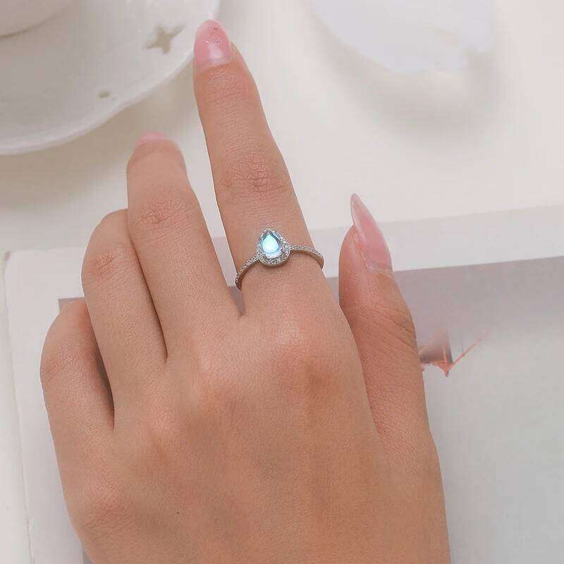 Modian 925 Sterling Silver Exquisite Water Drop Moonstone Female Finger Ring Luxury Shiny Clear CZ Fine Jewelry For Women Gifts H260312