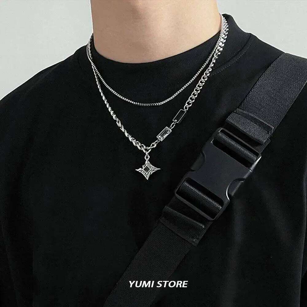 Hip Hop Zircon Star Double Layer Necklace For Men Women Trend Charm Titanium Steel Pendant Chain Unisex Jewelry Wholesale H260312