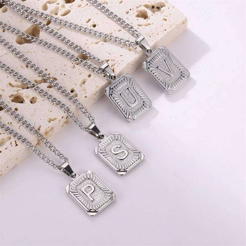 D&Z Fashion Square Letter Pendant Necklace Men Women Silver Color Stainless steel Classical Charm Jewelry Birthday Gift H260312