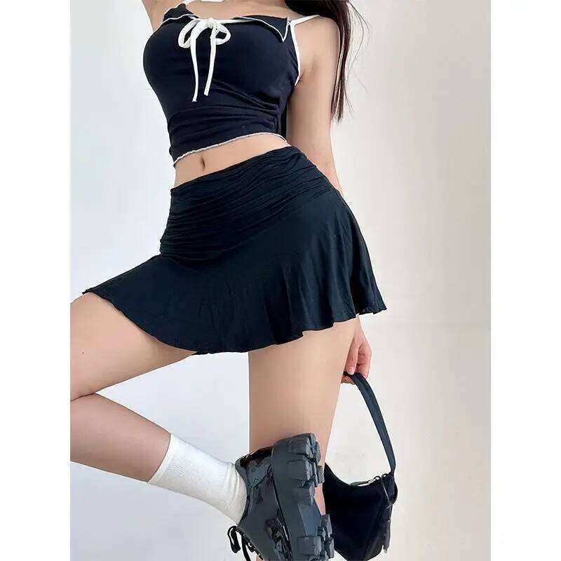 Spicy girl's low rise short with safety pants hanging pleated A-line skirt 2025 women's spring and summer new style Z260314