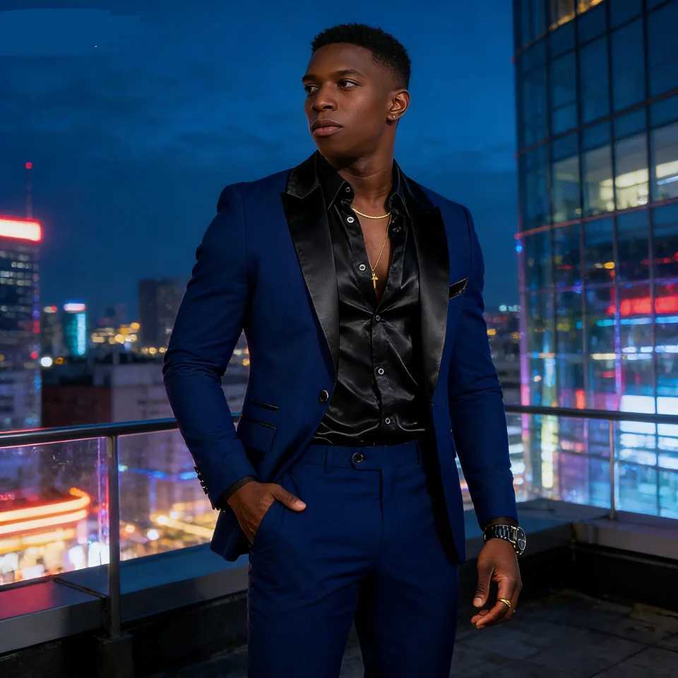 Mens Casual 2-Piece Wedding Tuxedo Solid Slim Fit Xale Lapel Blazer And Pants Festive Best Man Suit M260313