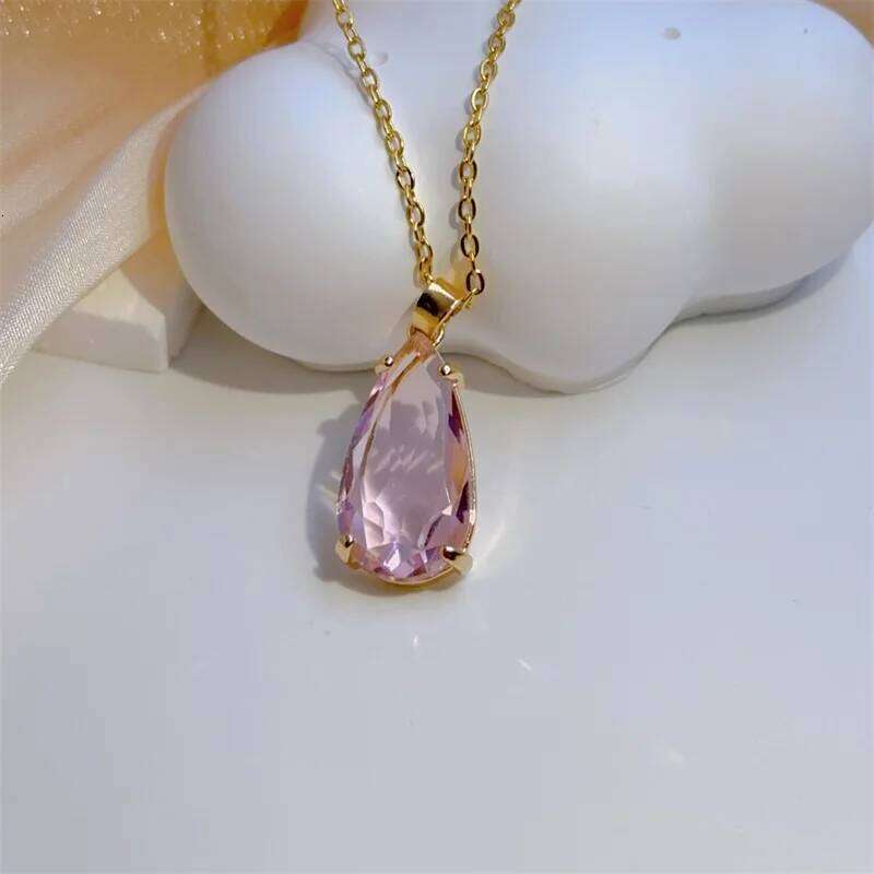 Exquisite Personality Crystal Clear Water Drop Necklace Classic Retro Texture Design Stainless Steel Clavicle Chain H260312