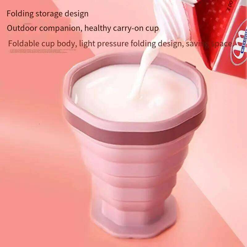 Tethered coffee covered water folding mouthwash cup, silicone folding, portable for travel Z260314