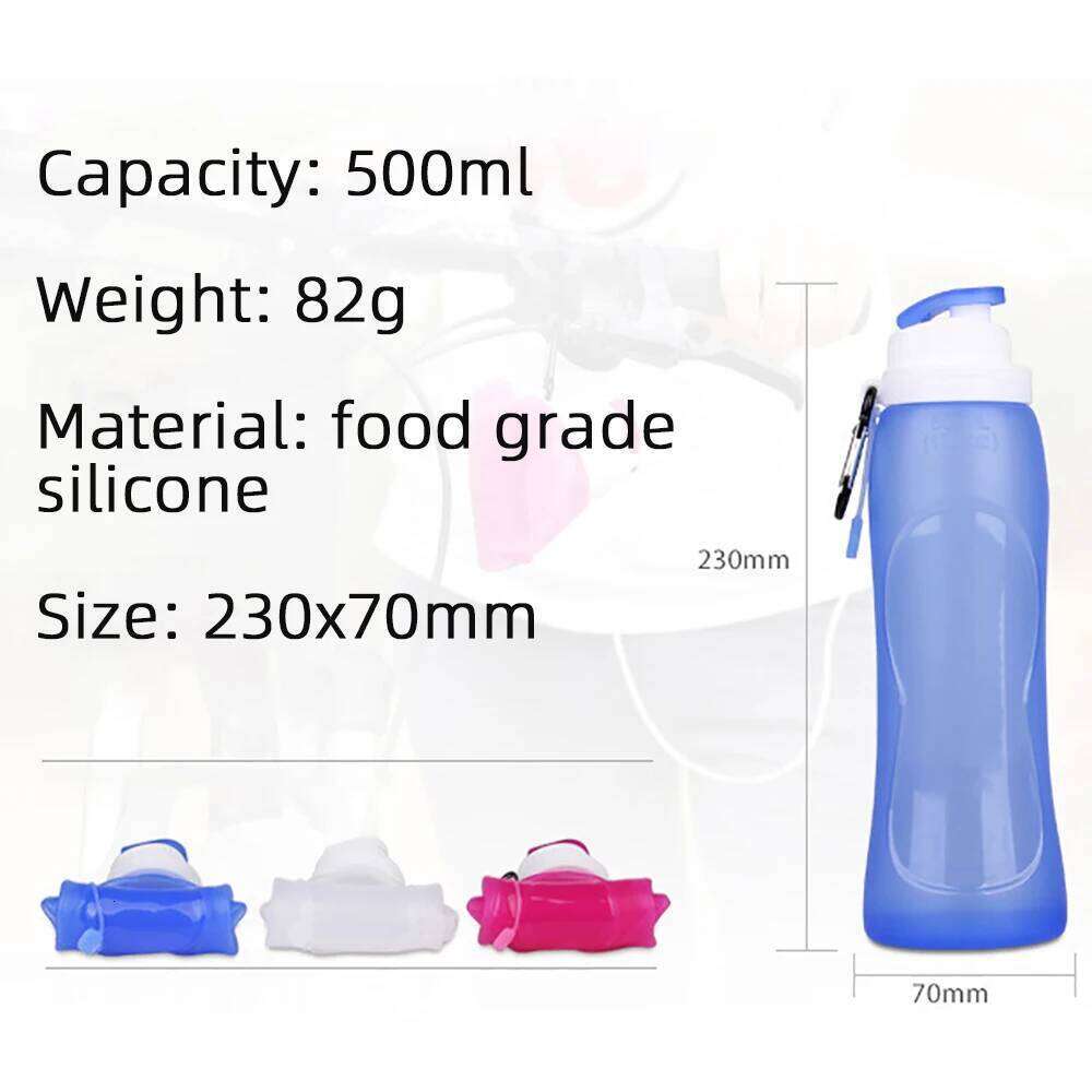 Silicone Folding Soft Outdoor Sports Bottle Foldable 500ML Water Bag Running Camping Hiking Z260313