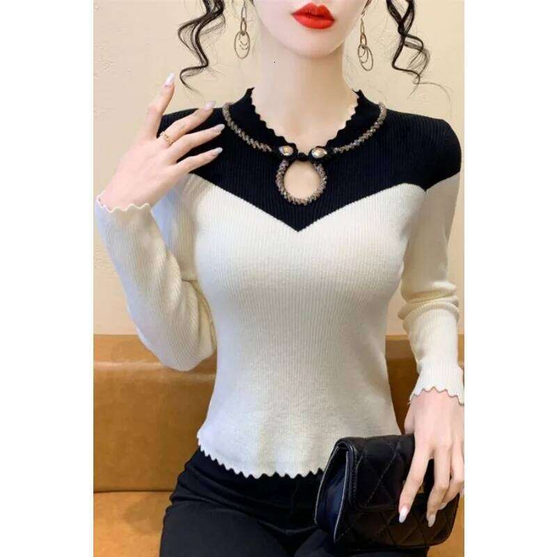 2025 New Color-blocked Knitted Slim Fit Sweater Bottoming Long-sleeved Autumn and Winter Top Z260313