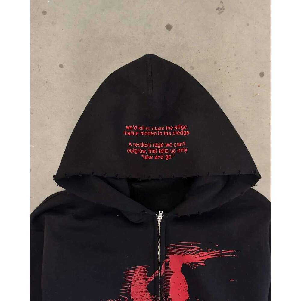 Hip Hop Gothic Retro High Street Baggy Zip Up Y2k Graphic Print American Zipper Hoodie Men's and Women's Sweatshirt 26Y0313