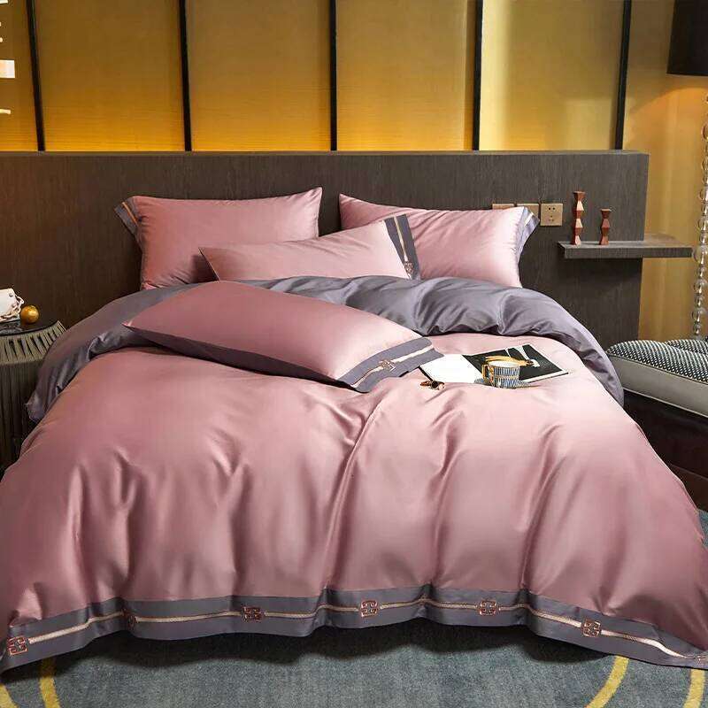 Simple solid color satin long-staple cotton four-piece hotel bed sheet bedding H260312 - view 7
