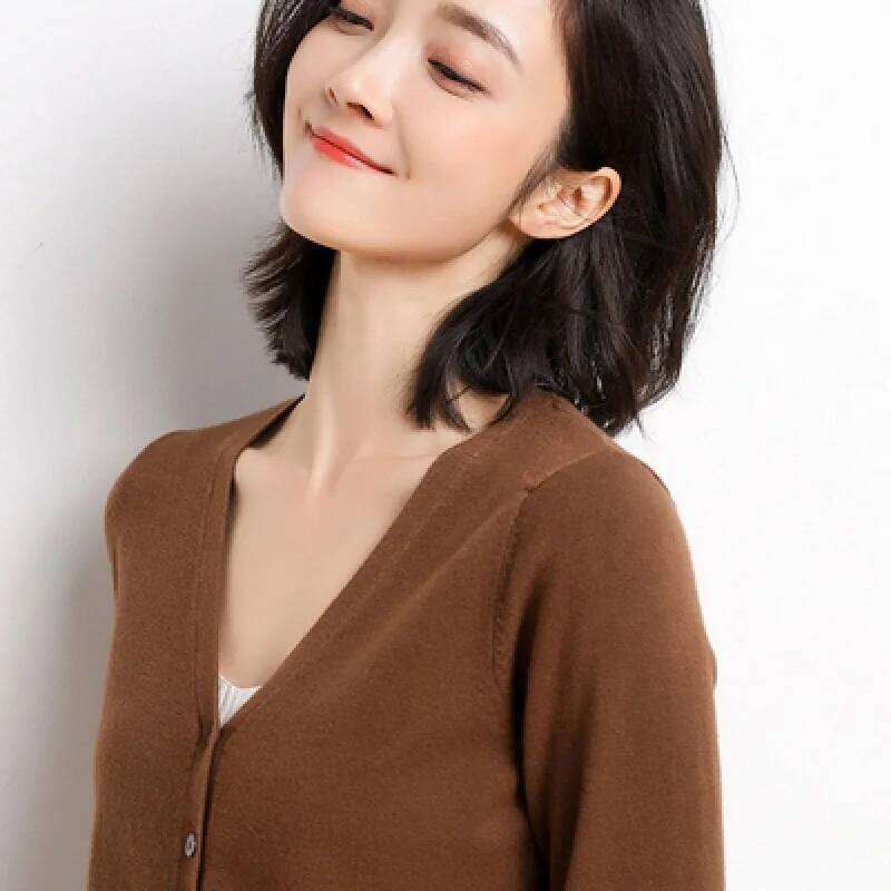 Women V-neck Long Sleeve Knitted Outerwear Solid Thin Spring Autumn Sweaters Knitwears Korean Fashion Red Cardigans Z260313