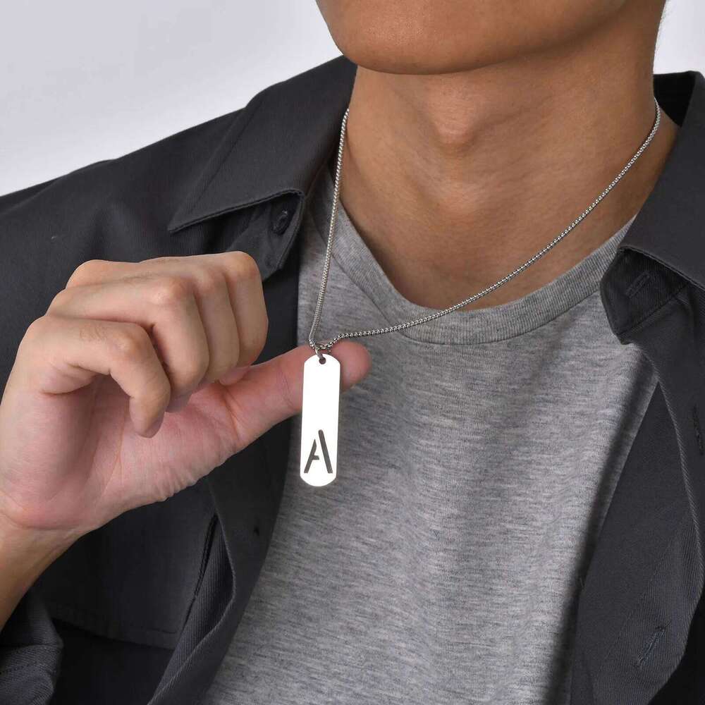 Vnox Initial Bar Necklaces for Men Women,Stainless Steel Hollow Letter A-Z Vertical Pendant Collar,Valentine's Day Birthday Gift H260312