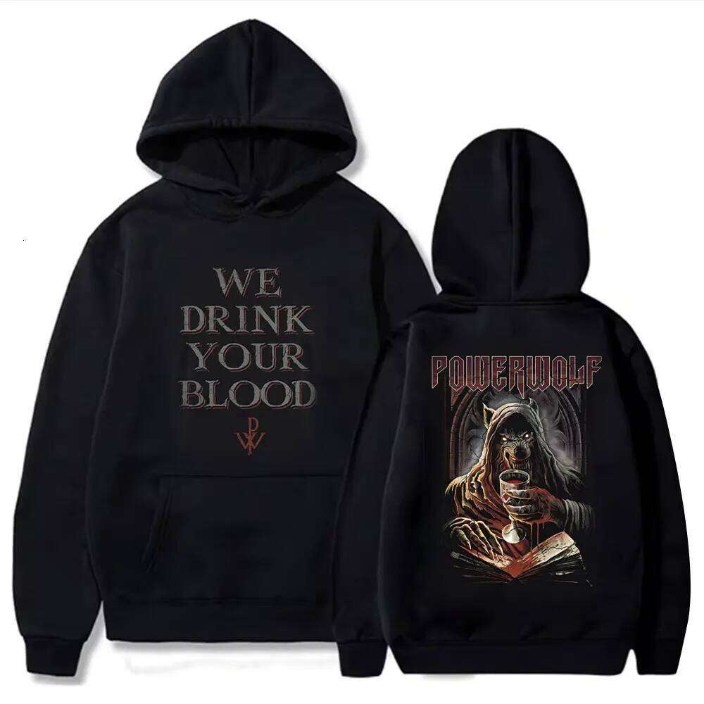 New Fashion Autumn/Winter Via Dolorosa Black Powerwolf Oversized Hoodie Pattern Streetwear Retro High Quality Sportswear Z260314