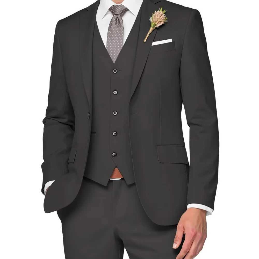 Elegant Rose Red 3-Piece Slim Fit Mens Suit Double Breasted Blazer Vest Pants Set for Wedding Groom Tuxedo Business Party a01 M260313