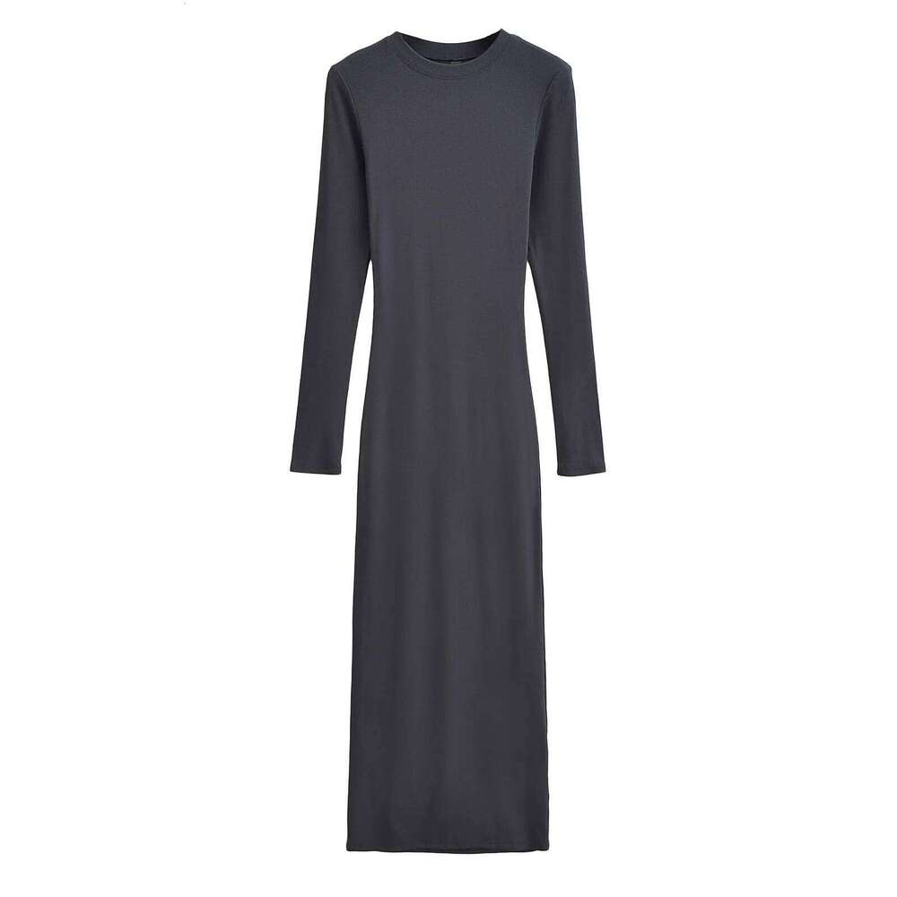 Midi for women 2024 Winter sexy knitted dresses elegant bodycon knit vintage clothes long sleeve dress grey Z260314