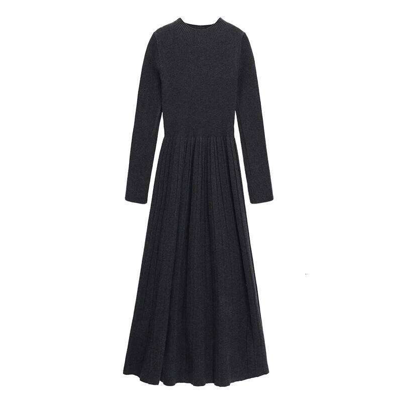 ALXNAN Women's Knitted Autumn Winter Warm A-line Dresses Elegant Office Style Casual Long Sleeve Midi Dress L52017 Z260313