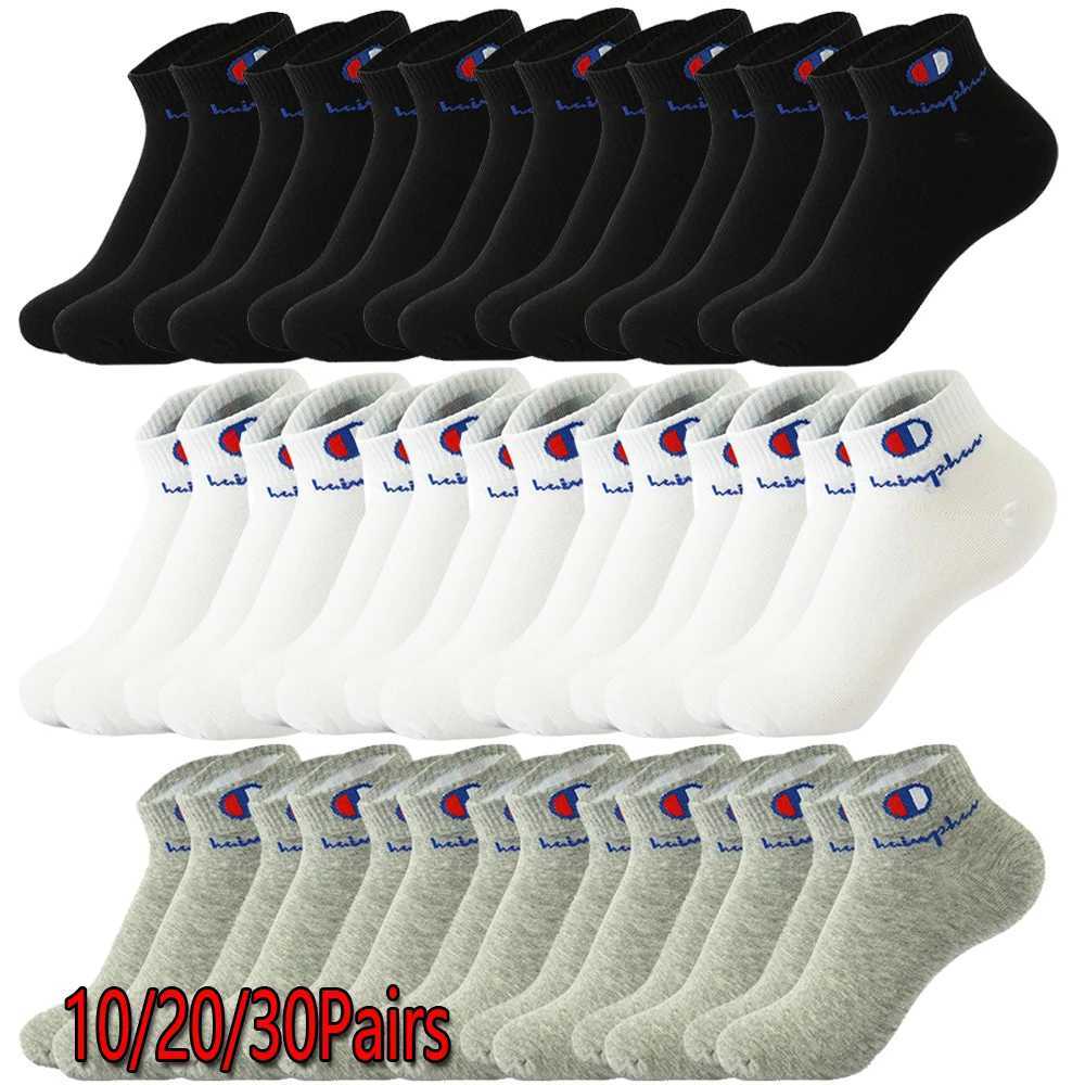 10/20/30 Pairs Men Socks Ankle Cotton Socks Brand Classic Fashion Black White Socks Breathable Mesh Athletic Short Socks Summer D260313