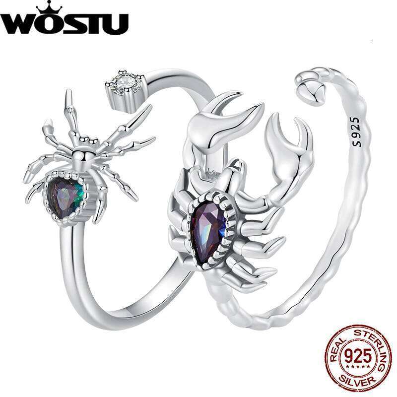 WOSTU 925 Sterling Silver Scorpion Open Spide Opening Ring for Women Party Gift Original Vintage Jewelry H260312