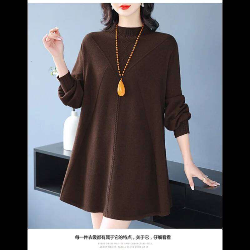 Mid-length Sweater for Women Spliced pullover Round Neck Bottoming Knitted Autumn and Winter New Loose A-line Dresses Z260314