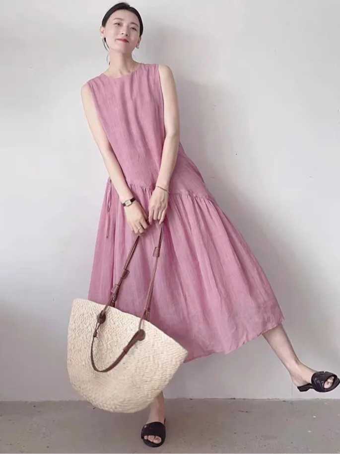Cotton Linen Summer New Sle Womens Dr Loose Breathable Svel Pure Color Long Skirt A-Line Midi Dr Casual CommuteT260314