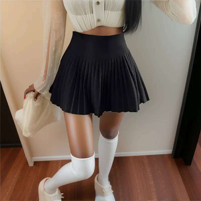 Summer High Waist Womens Sexy Mini Side Zipper Vintage Pleated Skirt Korean Student White Tennis Skirts Short Black Z260314