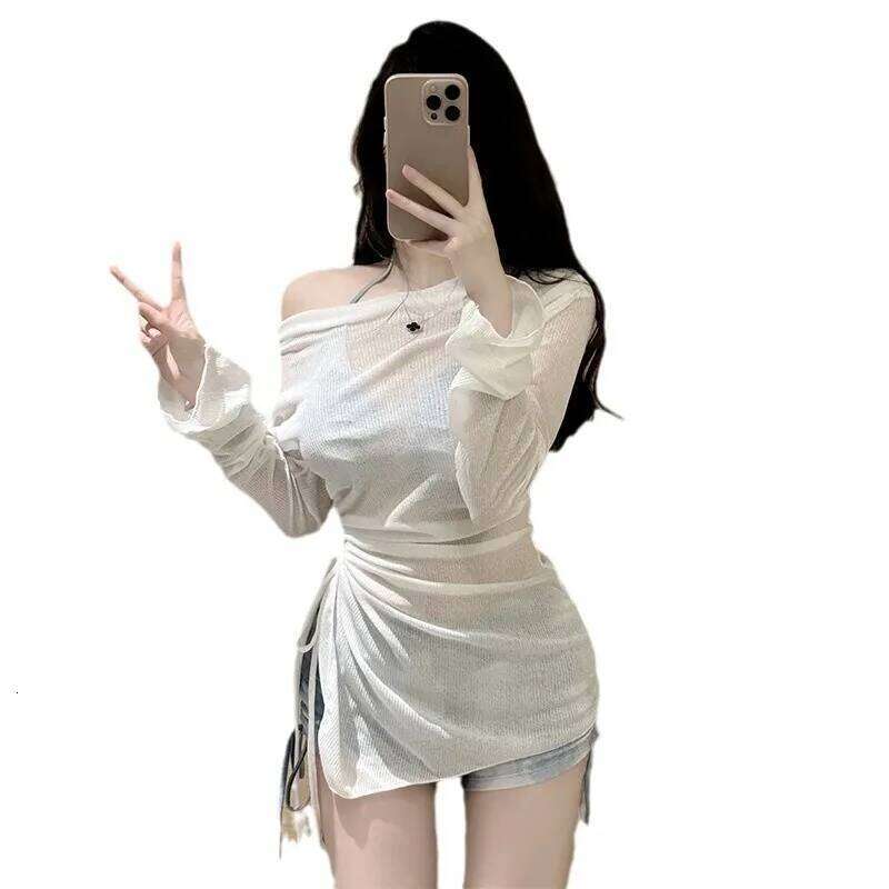 Women's New Swimsuit Tie Dye Blue Sunscreen Split Flat Angle Bikini Cover Three Piece Set for Vacation and Hot Spring Soaking 26H0313