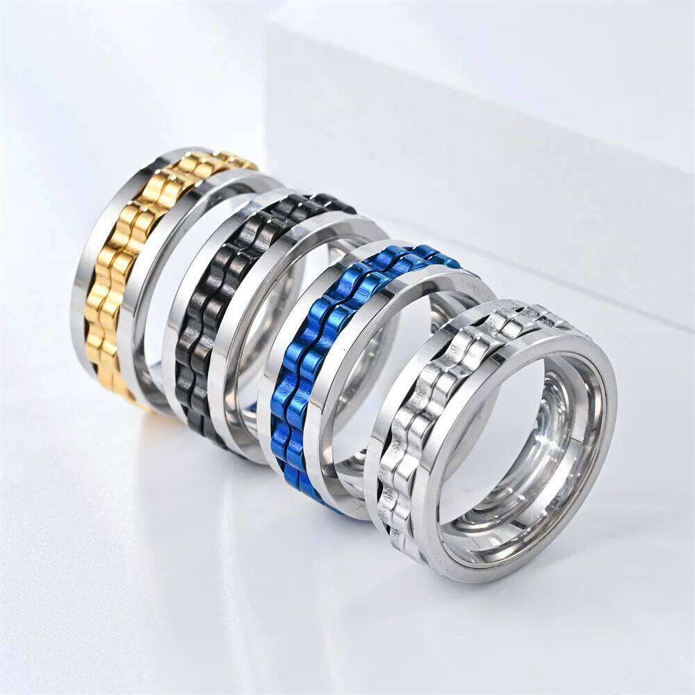 Fashion Punk Style Gear Rotating Anxiety Fidget Ring stainless stee Chain Spinner Rings For Men Rock Biker Wedding Party Jewelry H260312