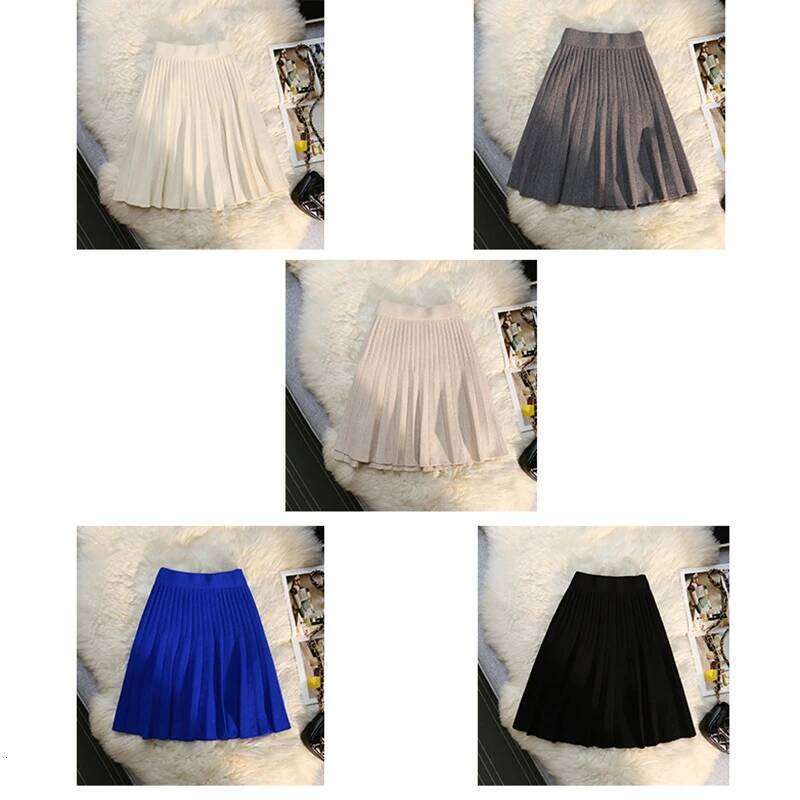 Autumn Winter Knitted Pleated Women's Elastic High Waist A-Line Umbrella Casual Sexy Slim Short Mini Skirts Z260314