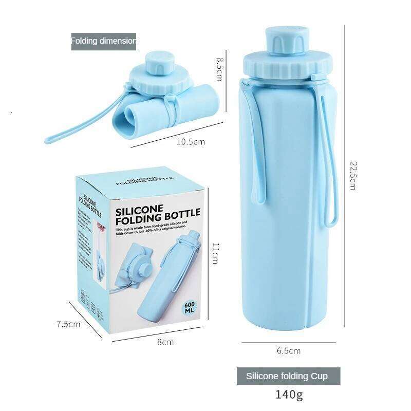 1-Pack Portable 600ml Collapsible Silicone Water Bottle,forOutdoor Sports & Travel Coffee Cup with Leak-Proof Lid - Space-Saving Z260314