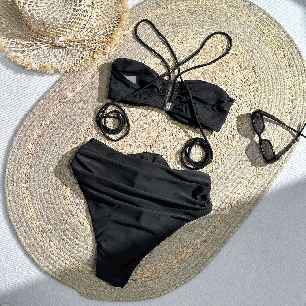 Sexy Bikini Set 2 Piece Swimwear Women High Waist 3D Flower Swimsuit 2026 New Halter Bandeau Bandage Banthing Suit Red White Y260303