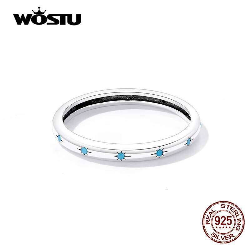 WOSTU 925 Sterling Sliver Turquoise Blue Star Patterns Simple Size Round Rings For Women Female Original Jewelry CTR240 H260312