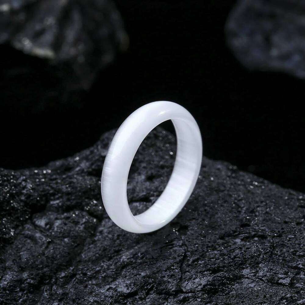 Natural Cat Eye Stone Ring Women, Genuine Gemstone Solid Band Birthstone Jewelry, Healing Crystal Gift for Her H260312