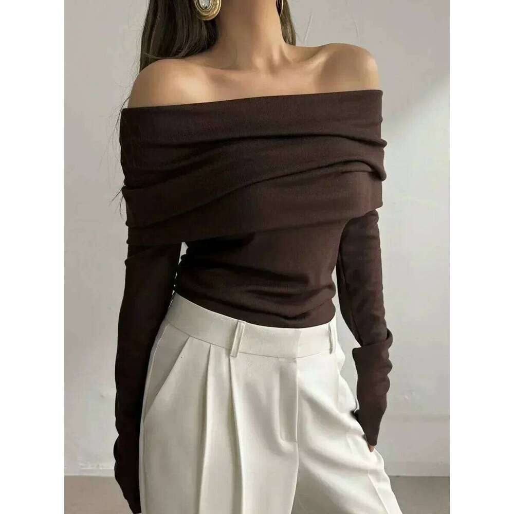 Wolfeel Autumn Slimming Knitted Women Fashion Basic Chic Pullover Long Sleeves Office Lady One Shoulder Sexy Sweater Top Z260313