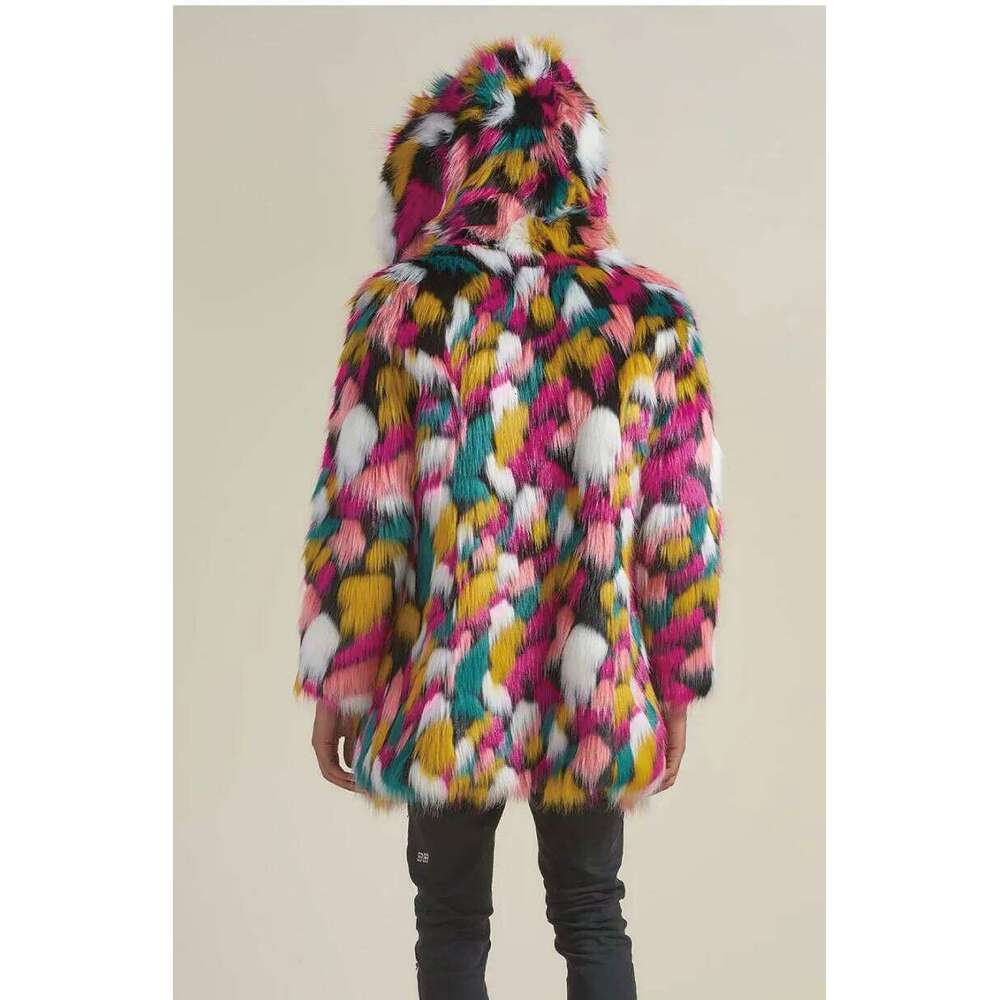 Men Spliced Hooded Cardigan Faux Print Jackets Overcoat Fur Outerwear Coat Loose Autumn Slight Strech High Street 2025 Z260313