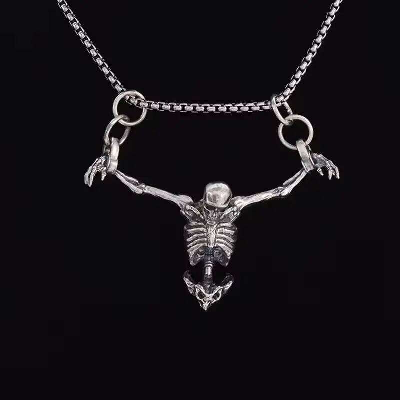 Silver Color Upper Body Skull Pendant Men's Biker Punk Necklace Gothic Alternative Casual Jewelry H260312