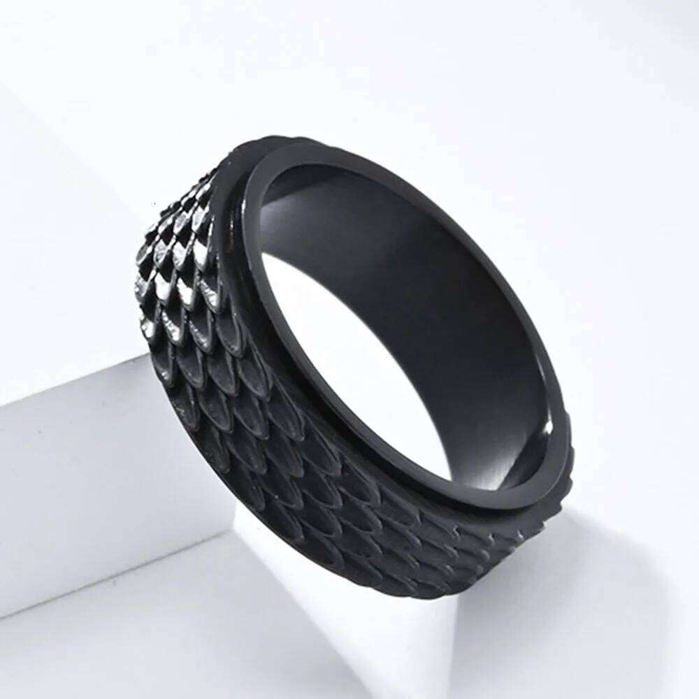 Retro Dragon Scale Rotatable Titanium Ring To Relieve Anxiety Angel Feather Stainless Steel Rings H260312