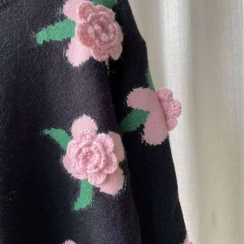 Casual 2023 Women Sweater Loose Outer Coat Long Sleeve 3D Flower Round Neck Knitted Cardigan Female Z260313