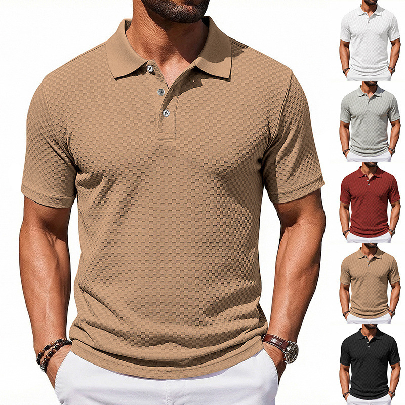 Independent Site Designer Shirt Men's Clothing Summer Men's Business Textured Stretch Designer Hoodie Short-sleeve Polo POLO Collar T-shirt For Men
