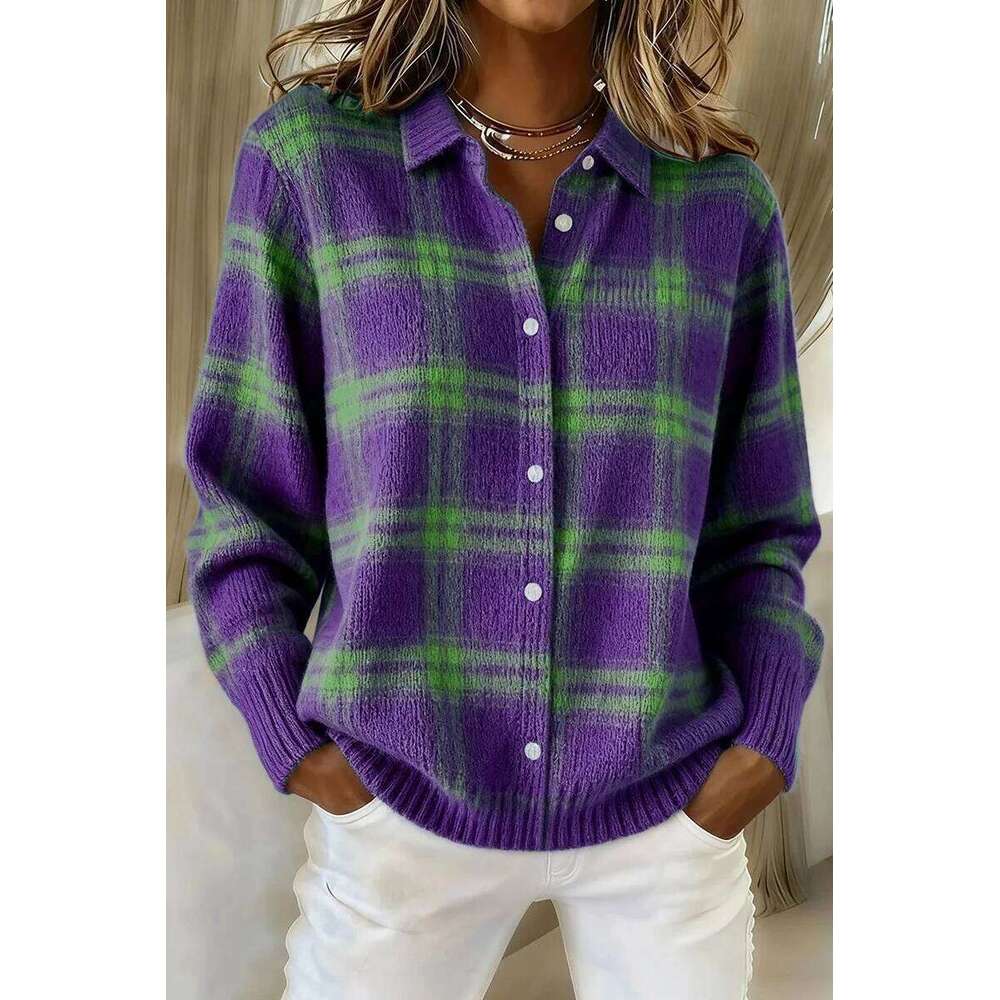 2025 European American cross-border Amazon independent station autumn and winter explosive women's lapel striped color-block Z260313