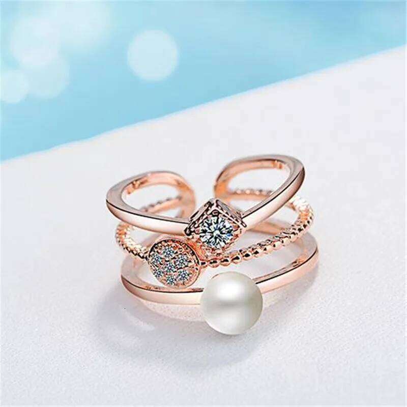 925 Sterling Silver For Women Trendy Multi-layer Pearl Mosaic Cz Zirconia Resizable Rings Bague Femme S-r217 H260312