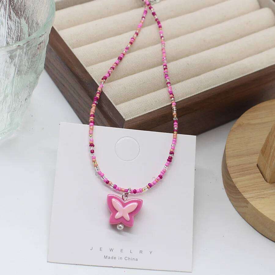 Dopamine Colorful Beaded Butterfly Summer Necklace Collarbone Choker Korean Jewelry Gift H260312
