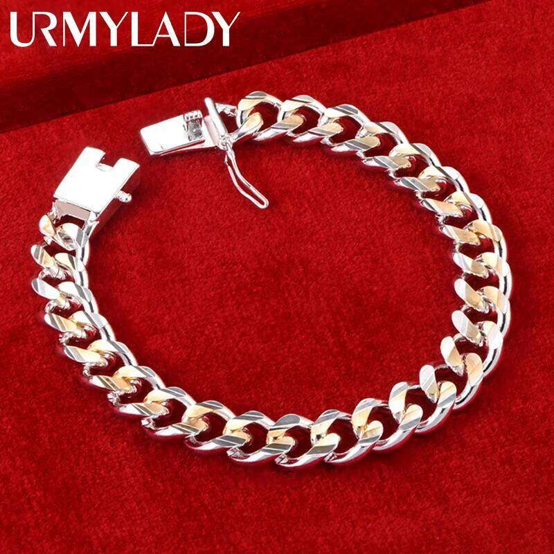 925 Silver gold exquisite 10mm chain men women Chain noble bracelet fashion charm wedding birthday gift some style Z260313