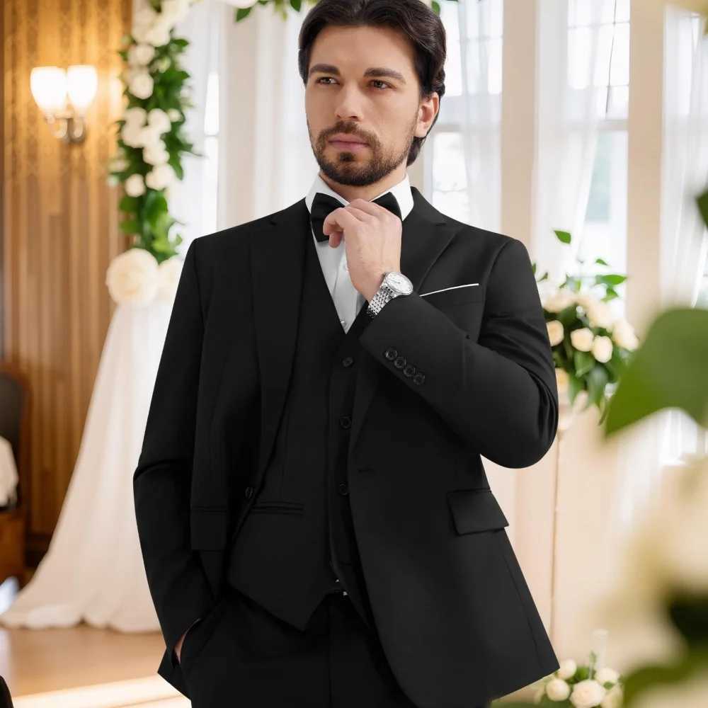 Moda Slim Fit 3-Piece Mens Tuxedo Wedding Groomsmen Formal Suit for Ceremony Dance Party Elegant Smoking Suit for Events M260313