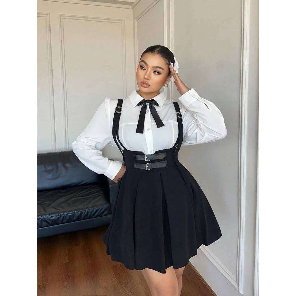 Plus Size Women's High Waisted Solid Peplum Suspender Elegant Casual Pure Colour Y2K Skirt Z260314