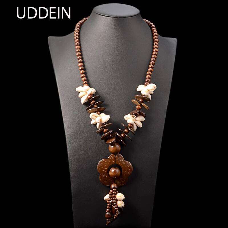 UDDEIN Bohemian long pendant women wood chain shell flower statement jewelry wholesale vintage maxi necklace H260312
