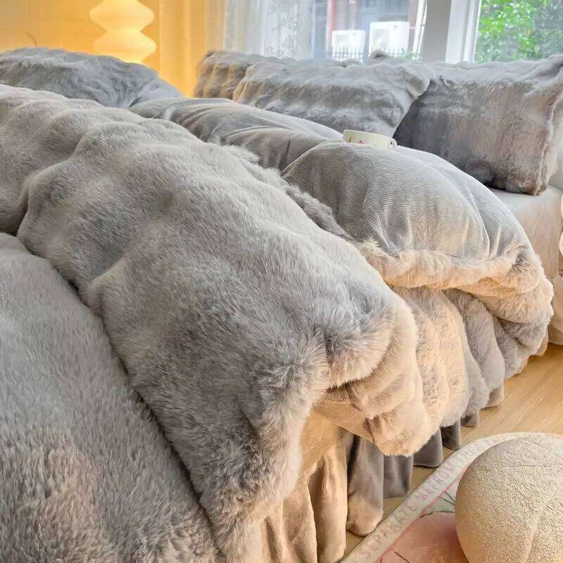 Double-sided Milk Coral Flannel Bed Class A Thickened Rabbit Plush Quilt Cover Pillowcase Sheet Four-piece Set H260312 - view 6