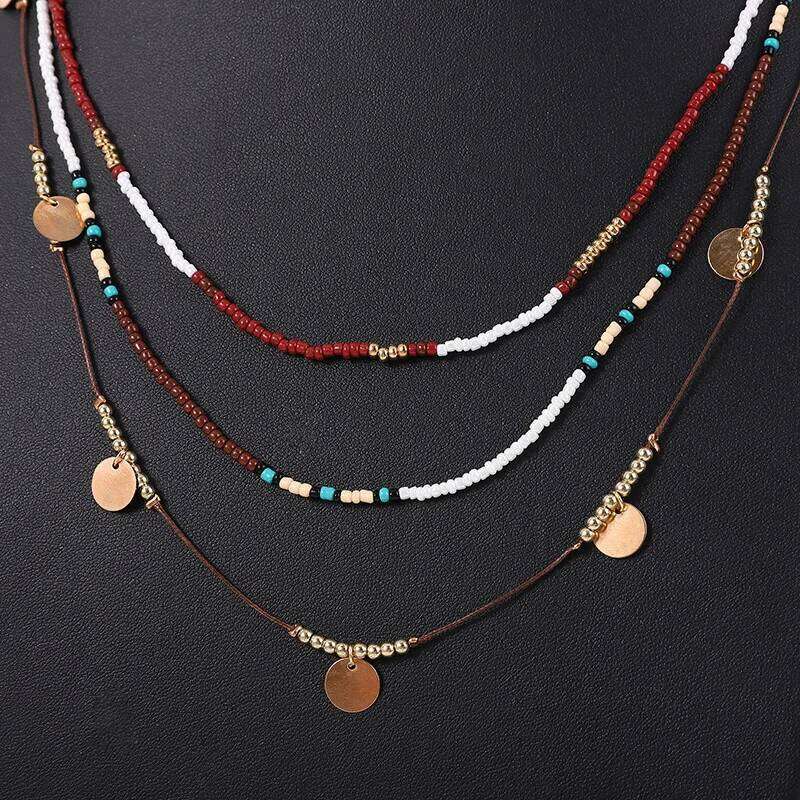 Bohemian Multilayer Beaded Necklace with Colorful Beads Boho Style Neck Jewelry Gift H260312
