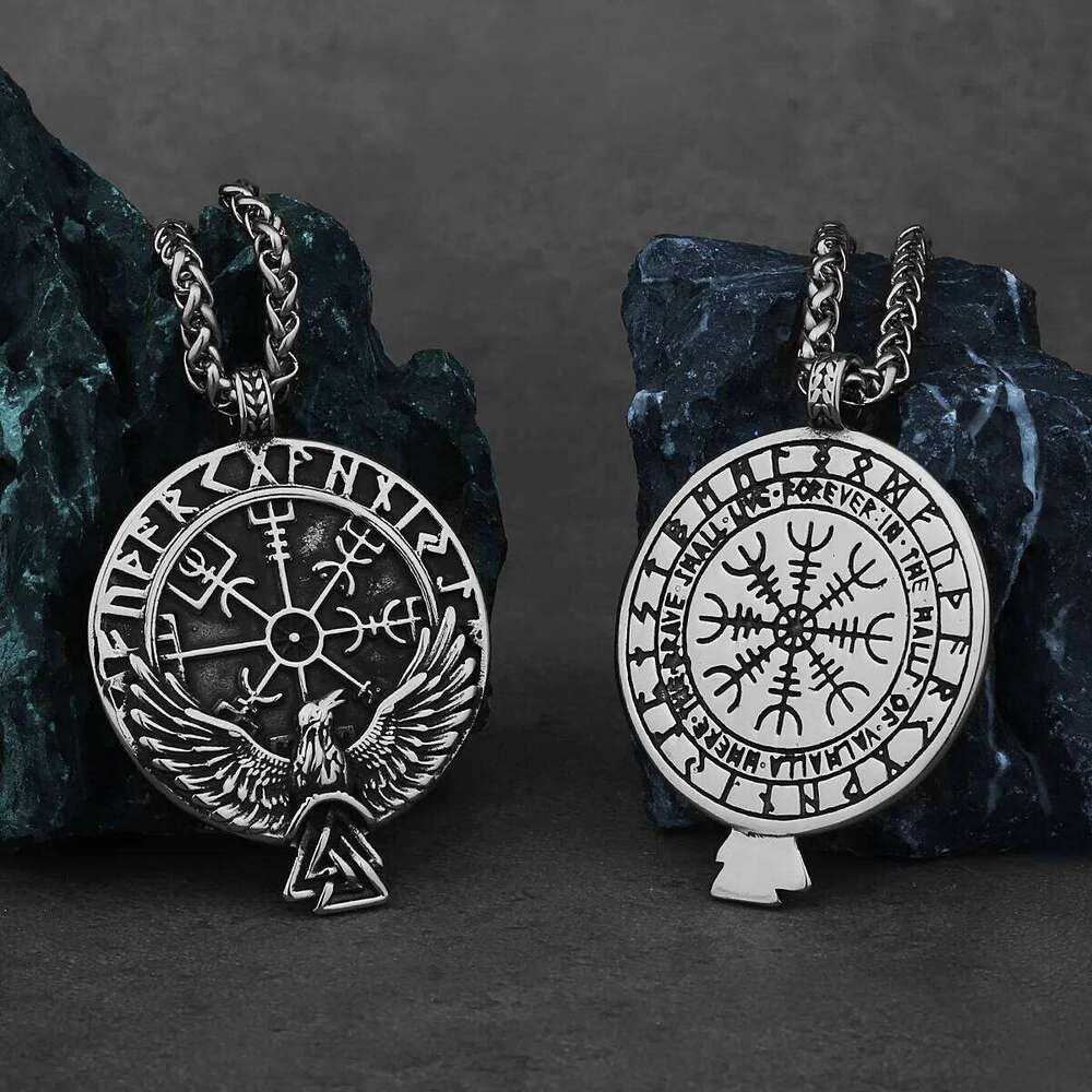 HNSP 316L Stainless Steel Viking Rune Nordic Odin Crow Pendant Necklace For Men Vintage Jewelry Accessories H260312
