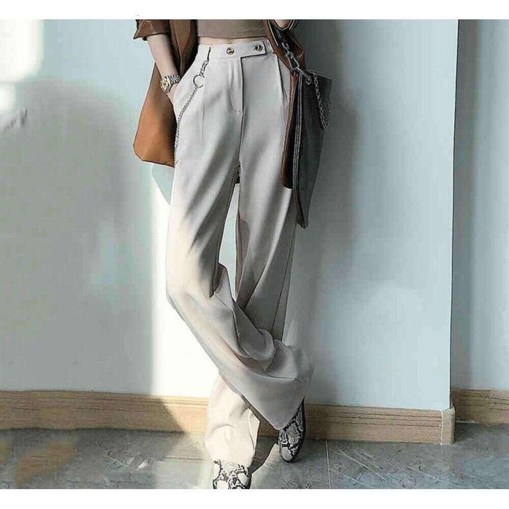 FORYUNSHES Women White Wide Leg Suit Pants Korean High Waist Loose Casual Straight Trousers Chains Aesthetic Office Clothes 210523 Z260312
